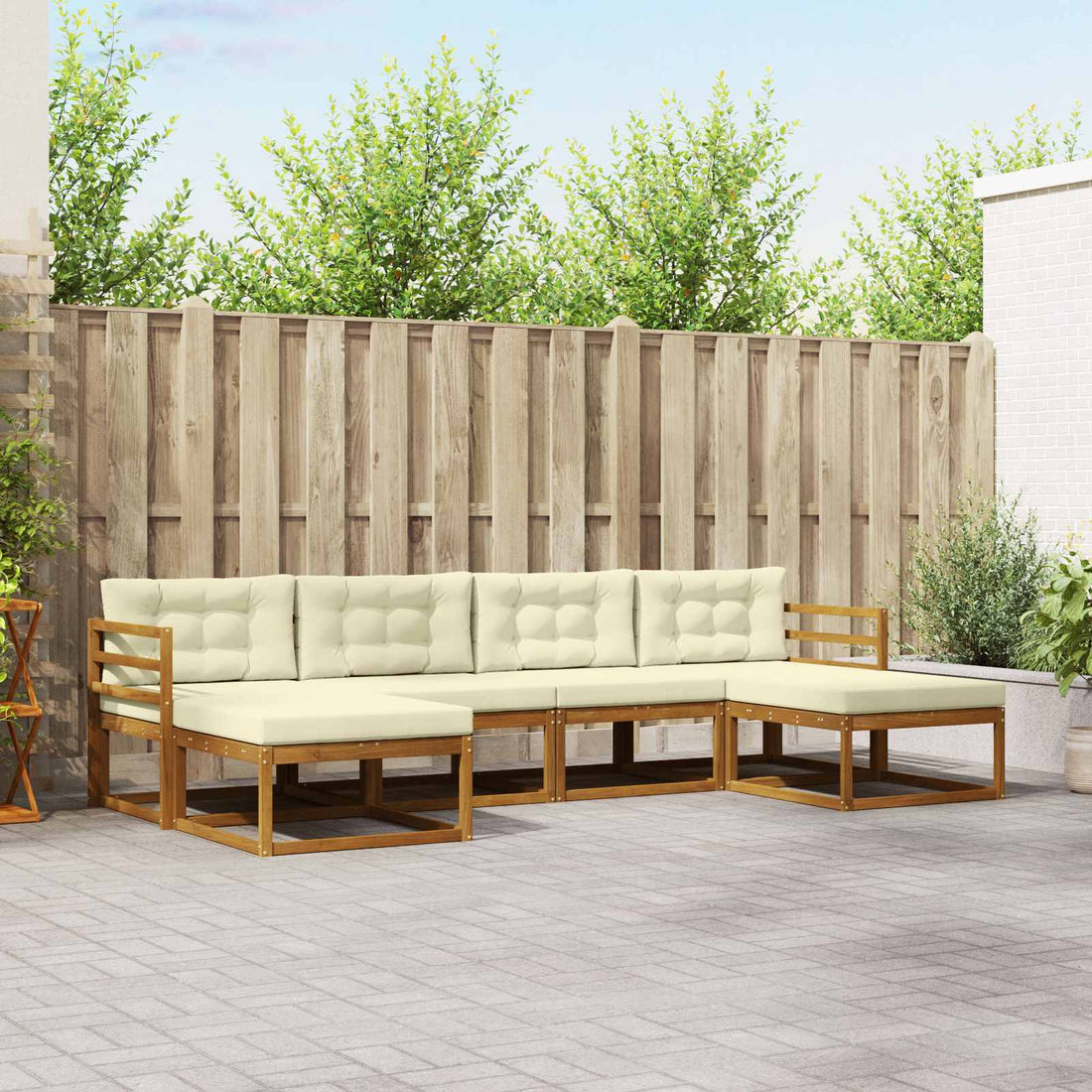 vidaXL Conjunto de sofás de exterior 6 uds. Natural y Crema