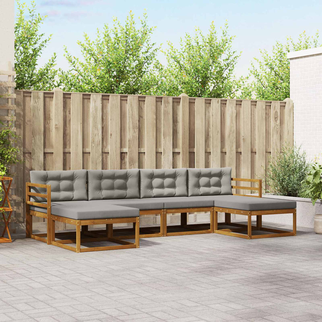 vidaXL Conjunto de sofás de exterior 6 uds. Gris Natural y Claro