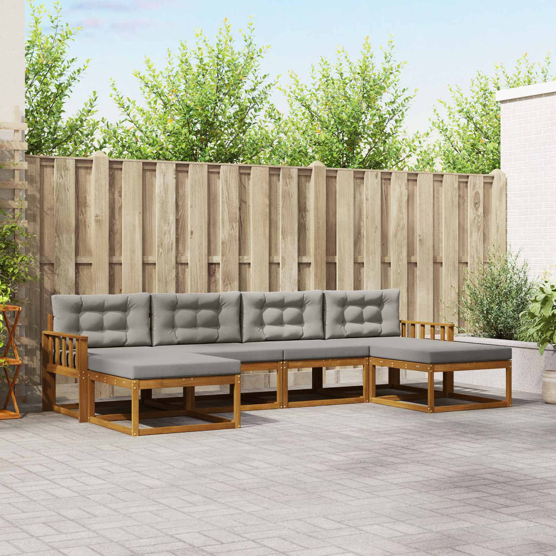 vidaXL Conjunto de sofás de exterior 6 uds. Gris Natural y Claro
