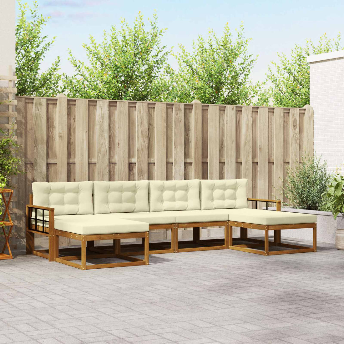 vidaXL Conjunto de sofás de exterior 6 uds. Natural y Crema