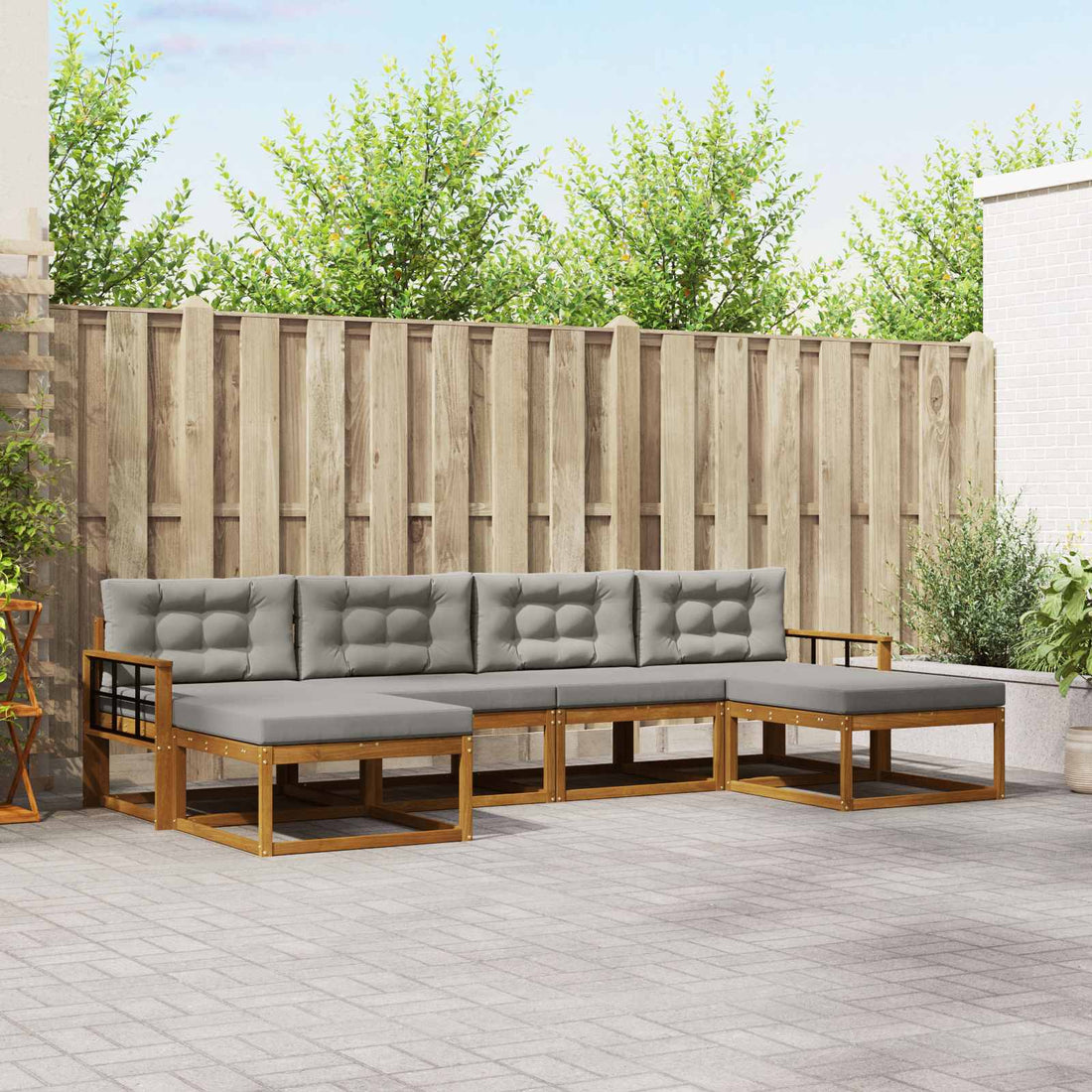vidaXL Conjunto de sofás de exterior 6 uds. Gris Natural y Claro