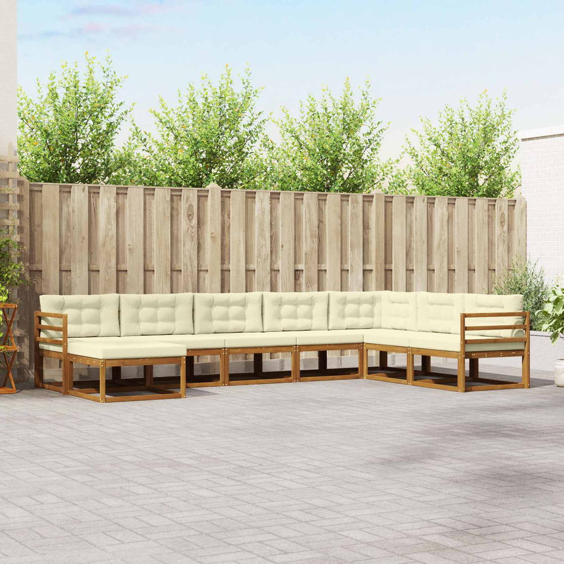 vidaXL Conjunto de sofás de exterior 8 uds. Natural y Crema