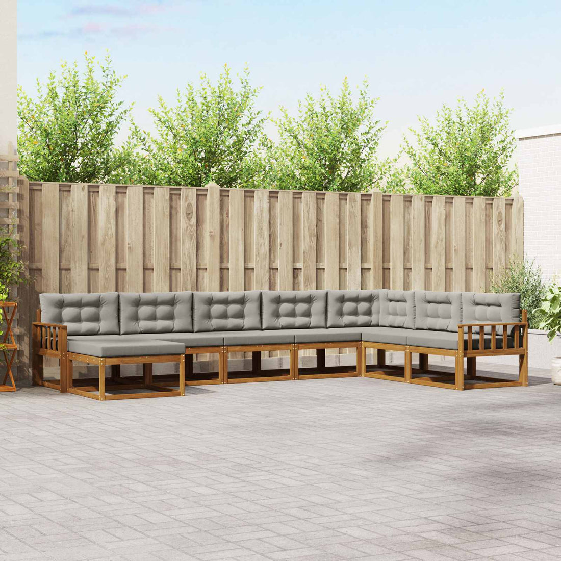 vidaXL Conjunto de sofás de exterior 8 uds. Gris Natural y Claro