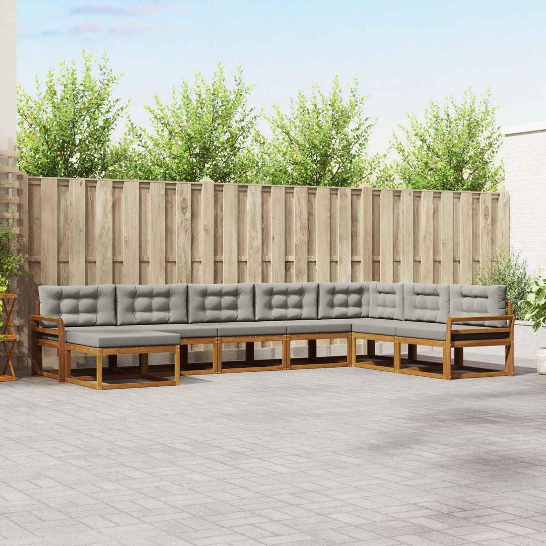 vidaXL Conjunto de sofás de exterior 8 uds. Gris Natural y Claro