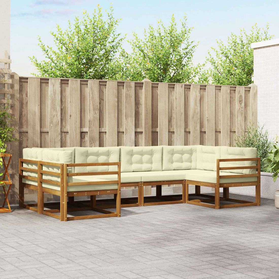 vidaXL Conjunto de sofás de exterior 6 uds. Natural y Crema