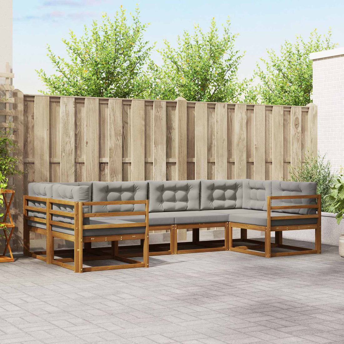 vidaXL Conjunto de sofás de exterior 6 uds. Gris Natural y Claro