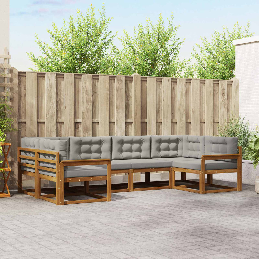 vidaXL Conjunto de sofás de exterior 6 uds. Gris Natural y Claro