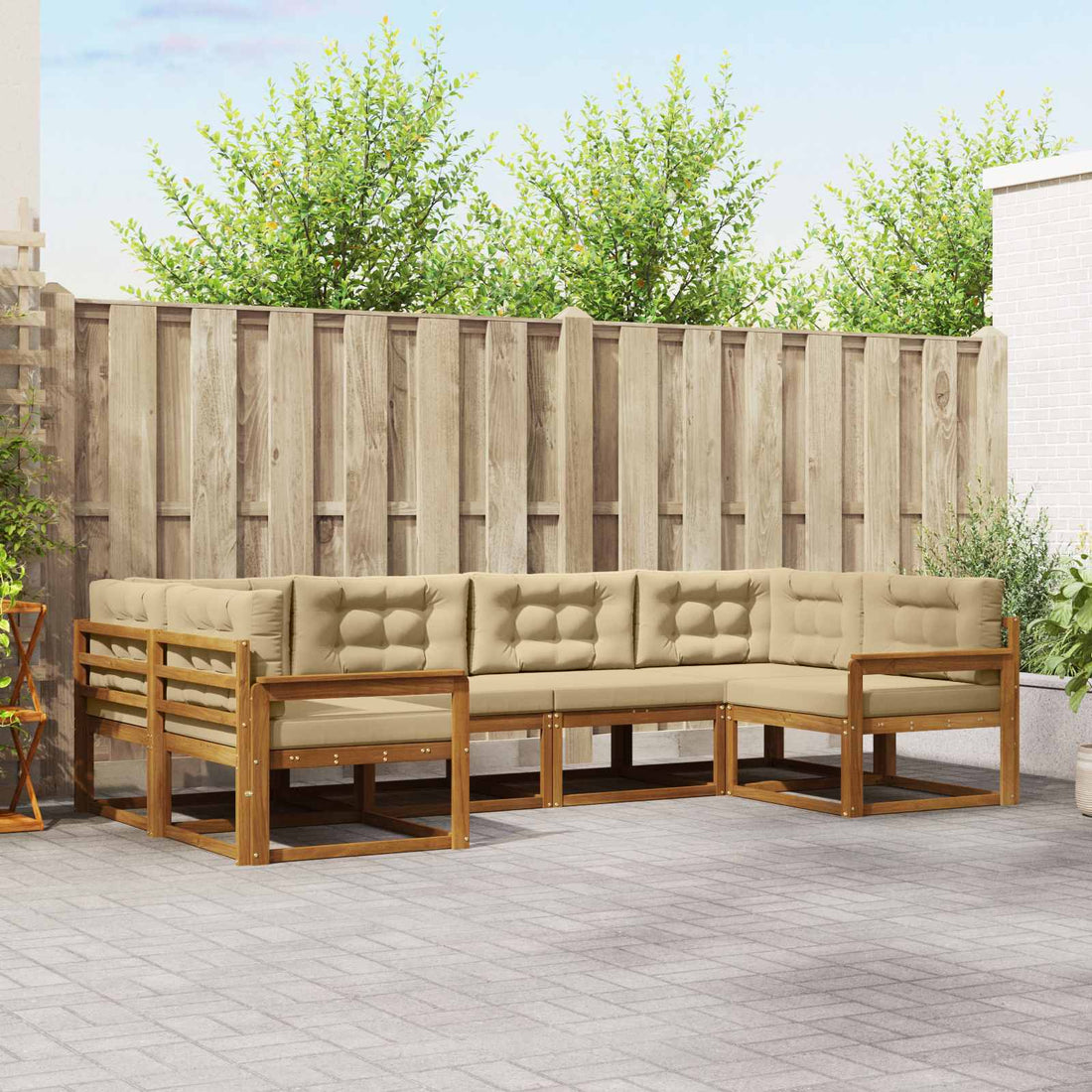 vidaXL Conjunto de sofás de exterior 6 uds. Natural y Beige