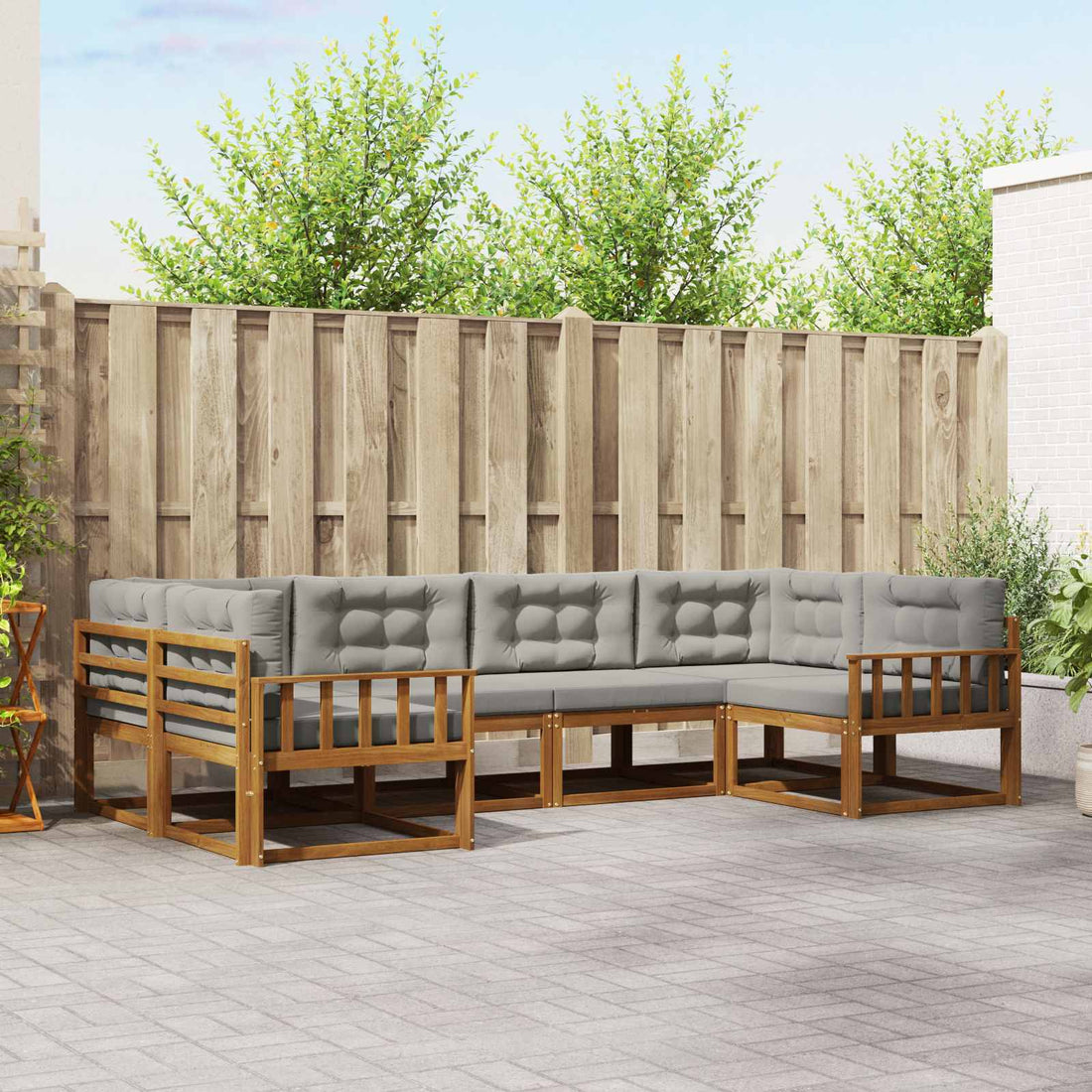 vidaXL Conjunto de sofás de exterior 6 uds. Gris Natural y Claro