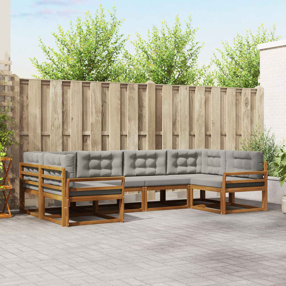 vidaXL Conjunto de sofás de exterior 6 uds. Gris Natural y Claro