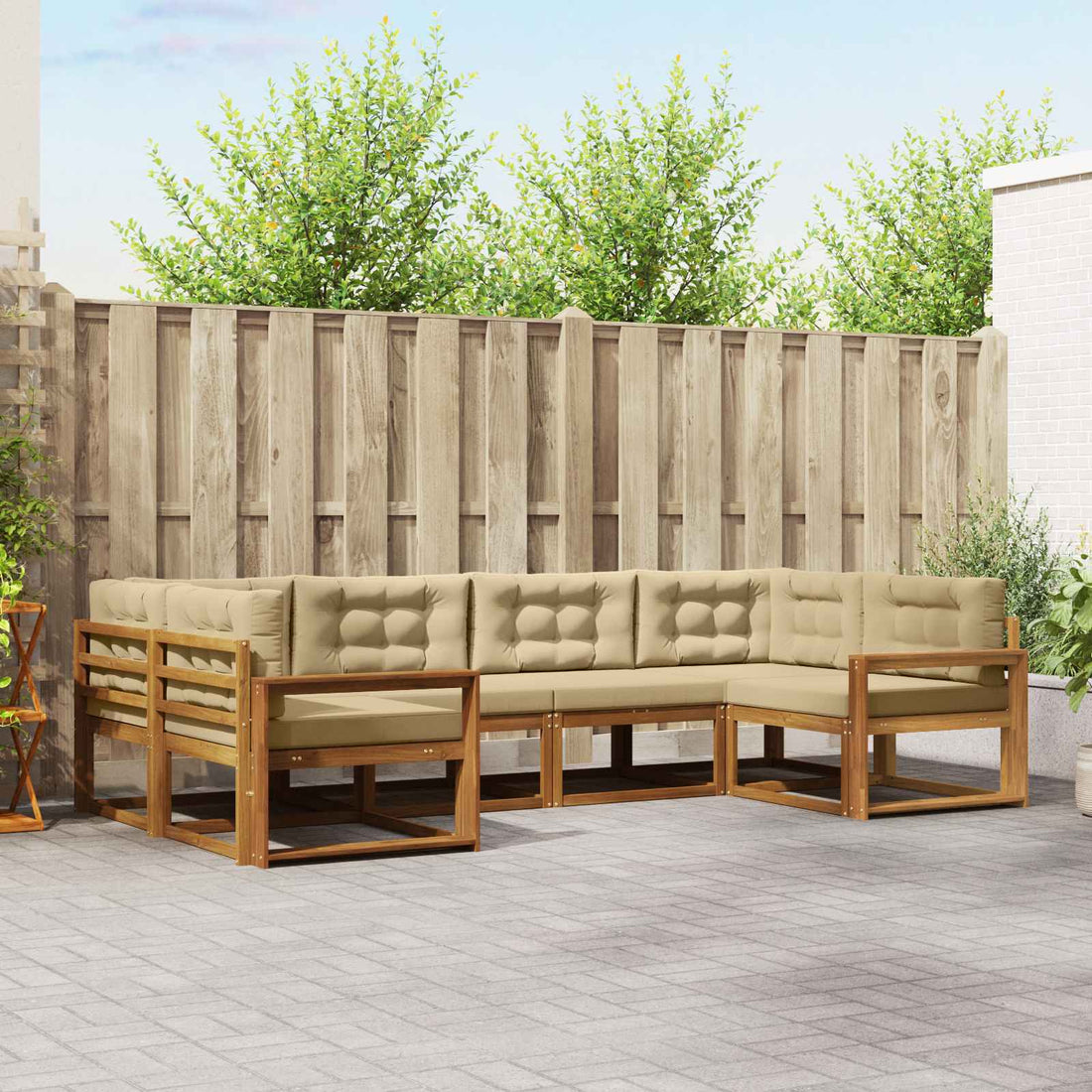 vidaXL Conjunto de sofás de exterior 6 uds. Natural y Beige