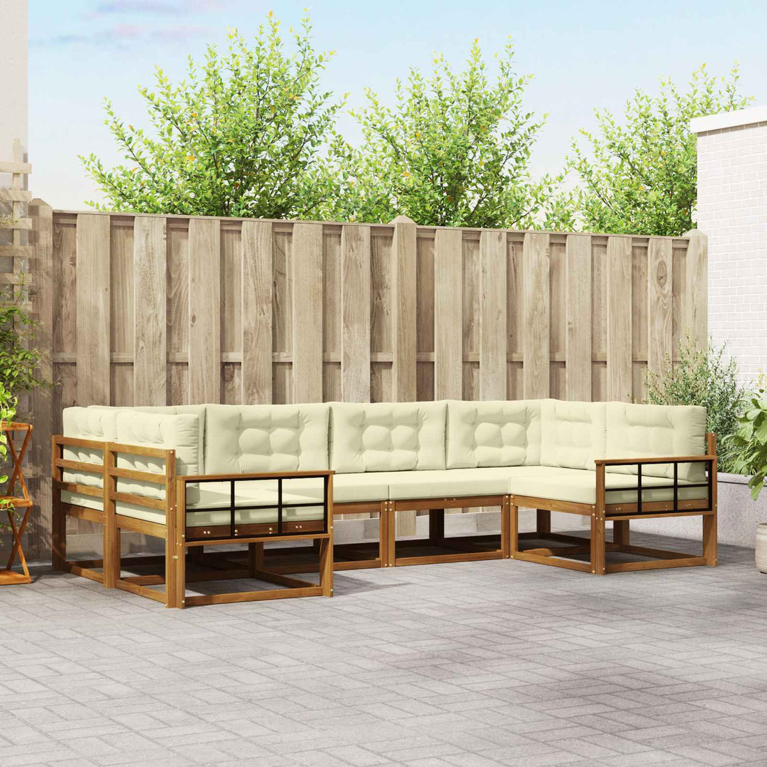 vidaXL Conjunto de sofás de exterior 6 uds. Natural y Crema
