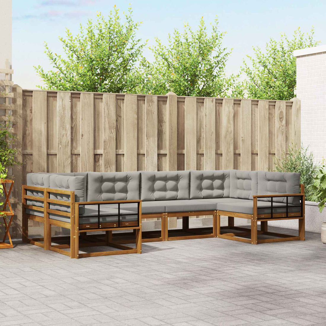 vidaXL Conjunto de sofás de exterior 6 uds. Gris Natural y Claro