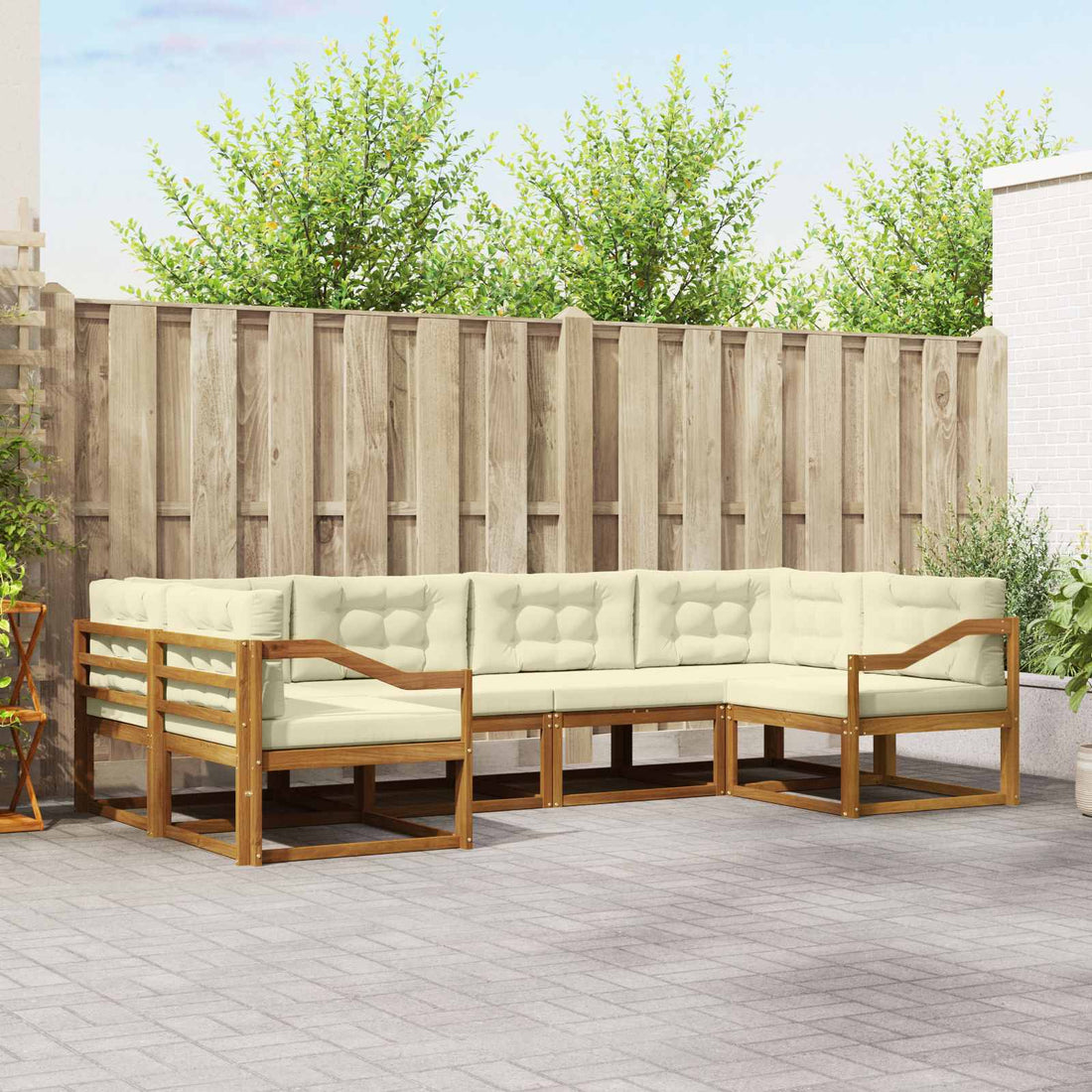 vidaXL Conjunto de sofás de exterior 6 uds. Natural y Crema