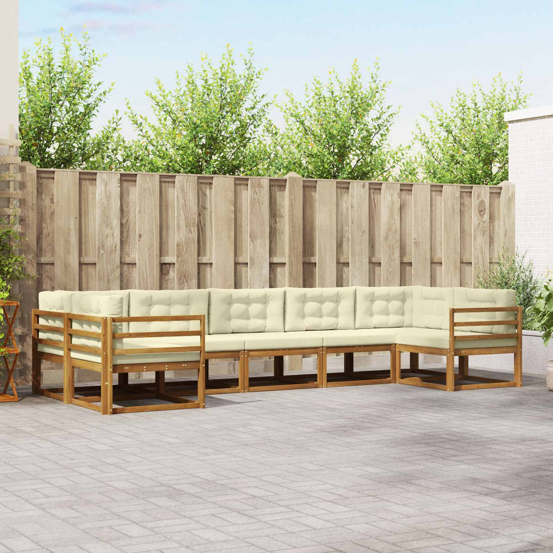 vidaXL Conjunto de sofás de exterior 7 uds. Natural y Crema
