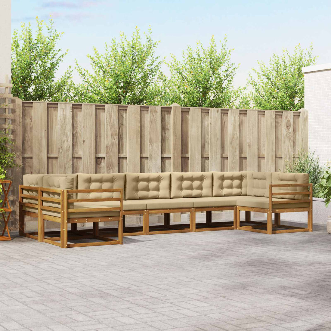 vidaXL Conjunto de sofás de exterior 7 uds. Natural y Beige