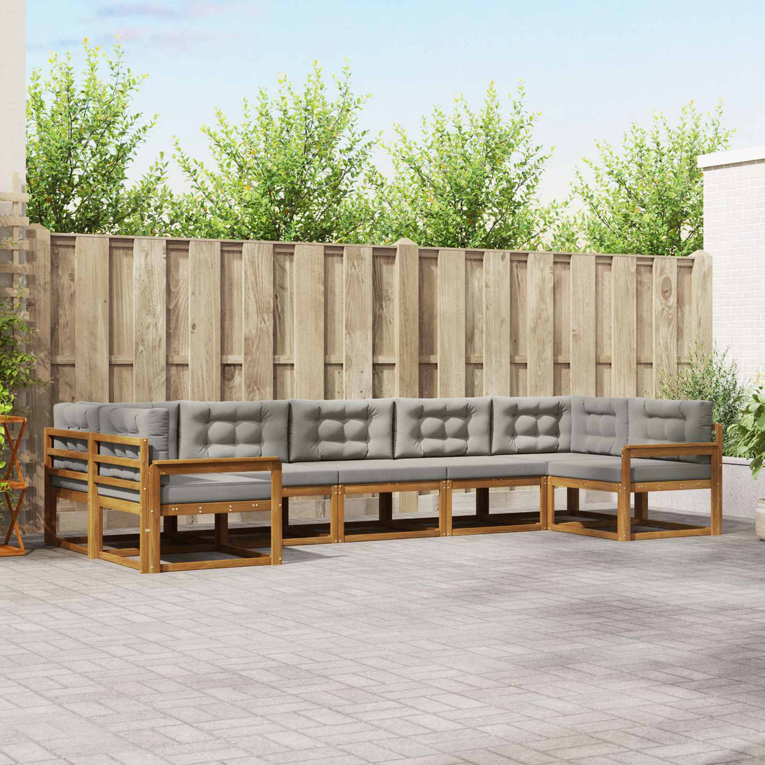 vidaXL Conjunto de sofás de exterior 7 uds. Gris Natural y Claro
