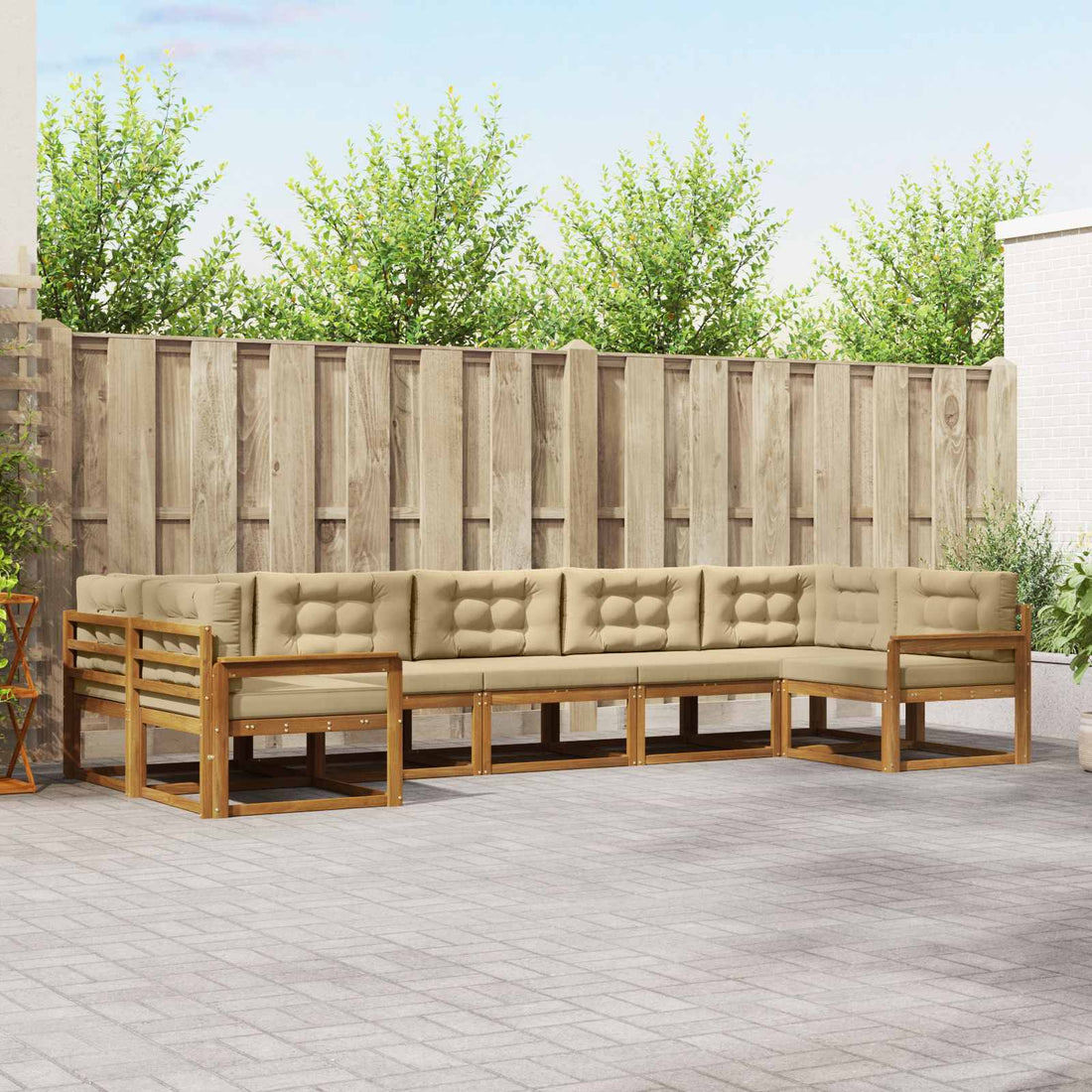 vidaXL Conjunto de sofás de exterior 7 uds. Natural y Beige