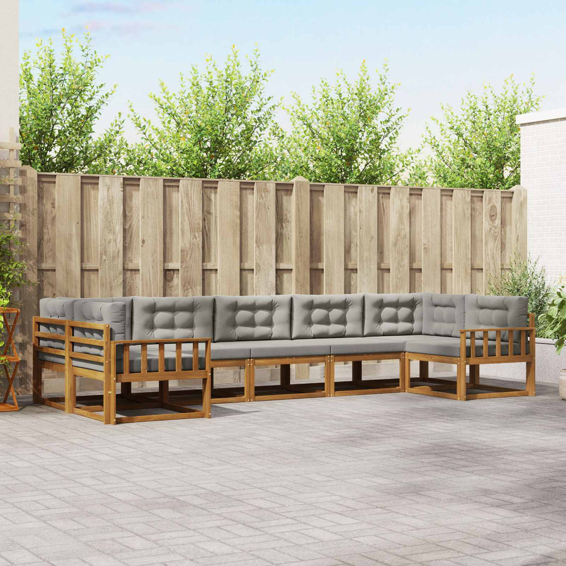 vidaXL Conjunto de sofás de exterior 7 uds. Gris Natural y Claro