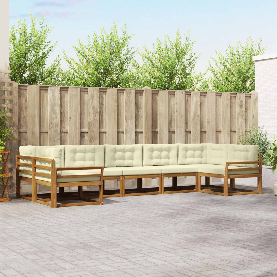 vidaXL Conjunto de sofás de exterior 7 uds. Natural y Crema