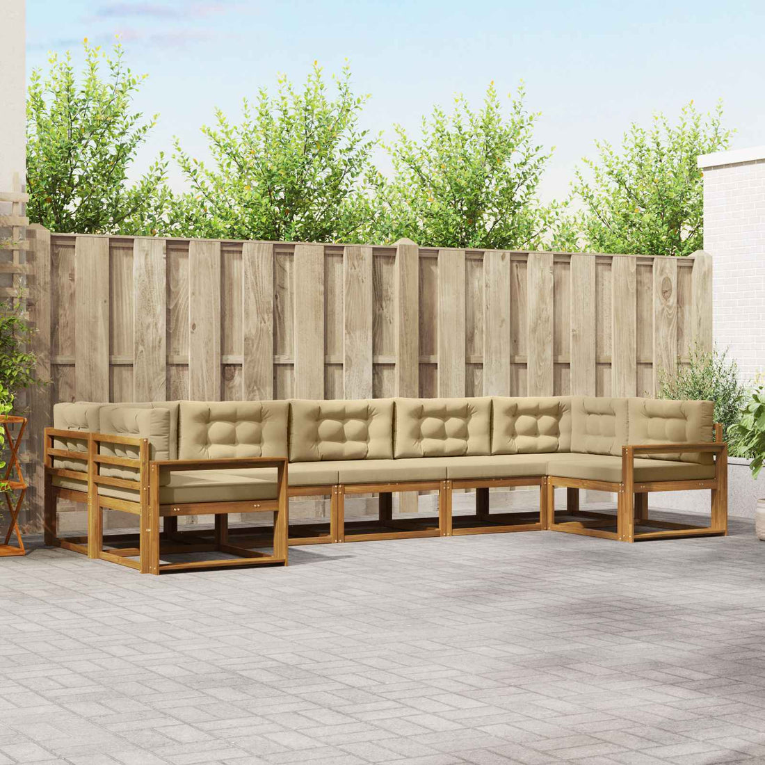 vidaXL Conjunto de sofás de exterior 7 uds. Natural y Beige