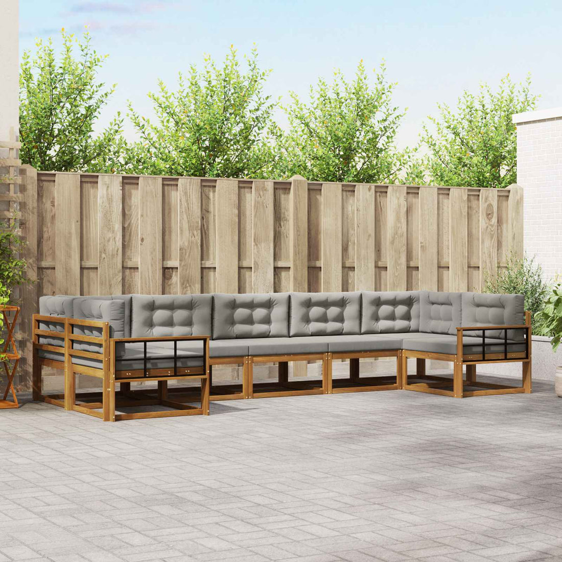 vidaXL Conjunto de sofás de exterior 7 uds. Gris Natural y Claro
