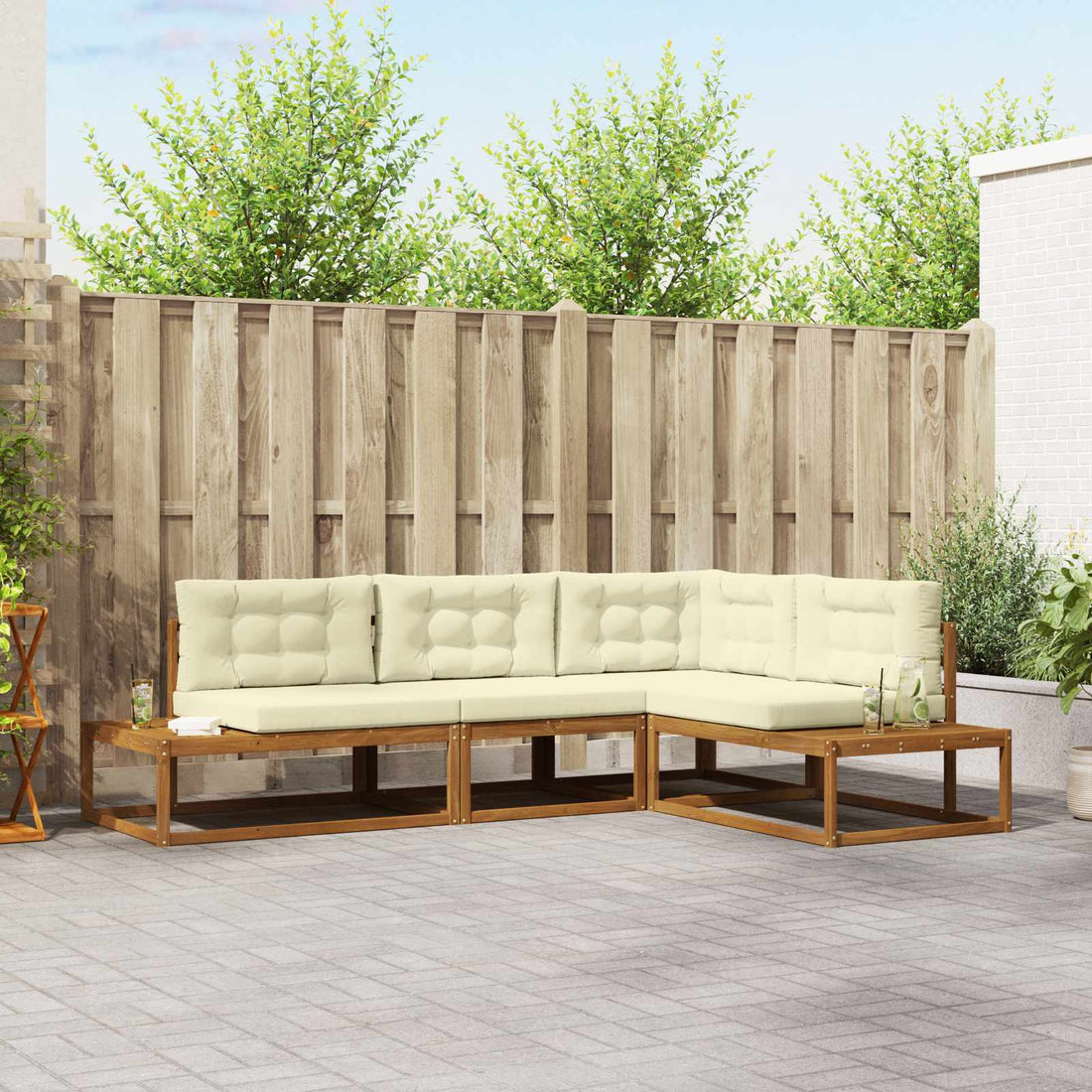 vidaXL Conjunto de sofás de exterior Natural y Crema
