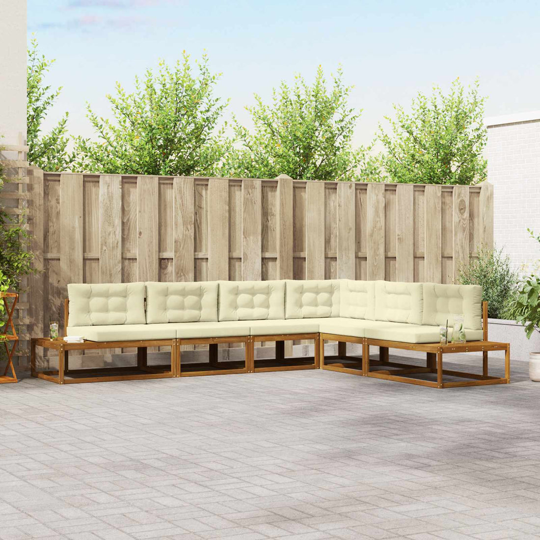 vidaXL Conjunto de sofás de exterior 6 uds. Natural y Crema