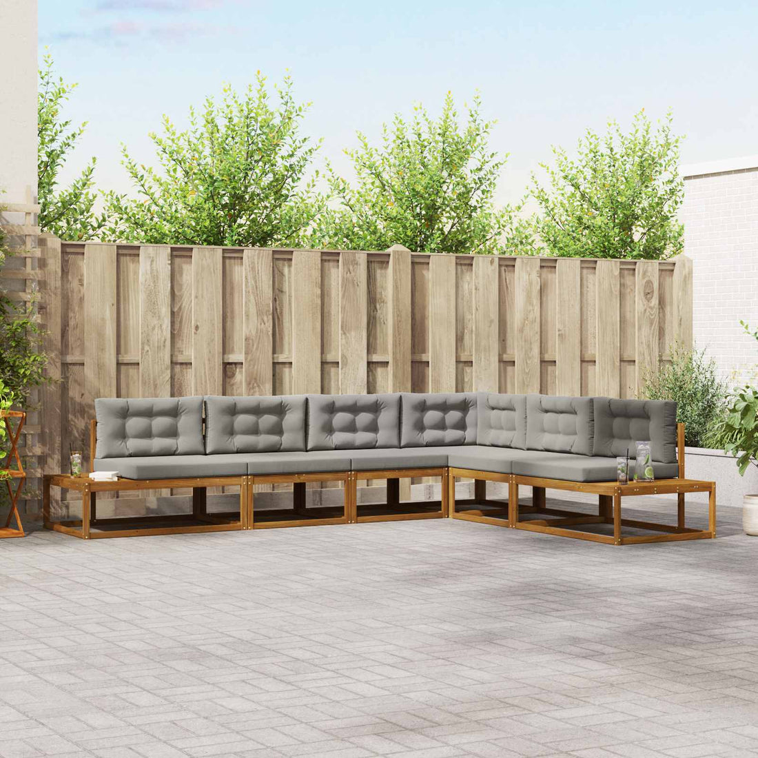 vidaXL Conjunto de sofás de exterior 6 uds. Gris Natural y Claro