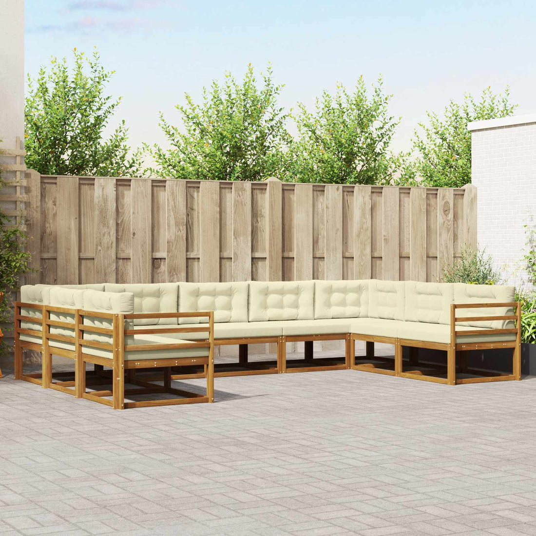 vidaXL Conjunto de sofás de exterior 9 uds. Natural y Crema