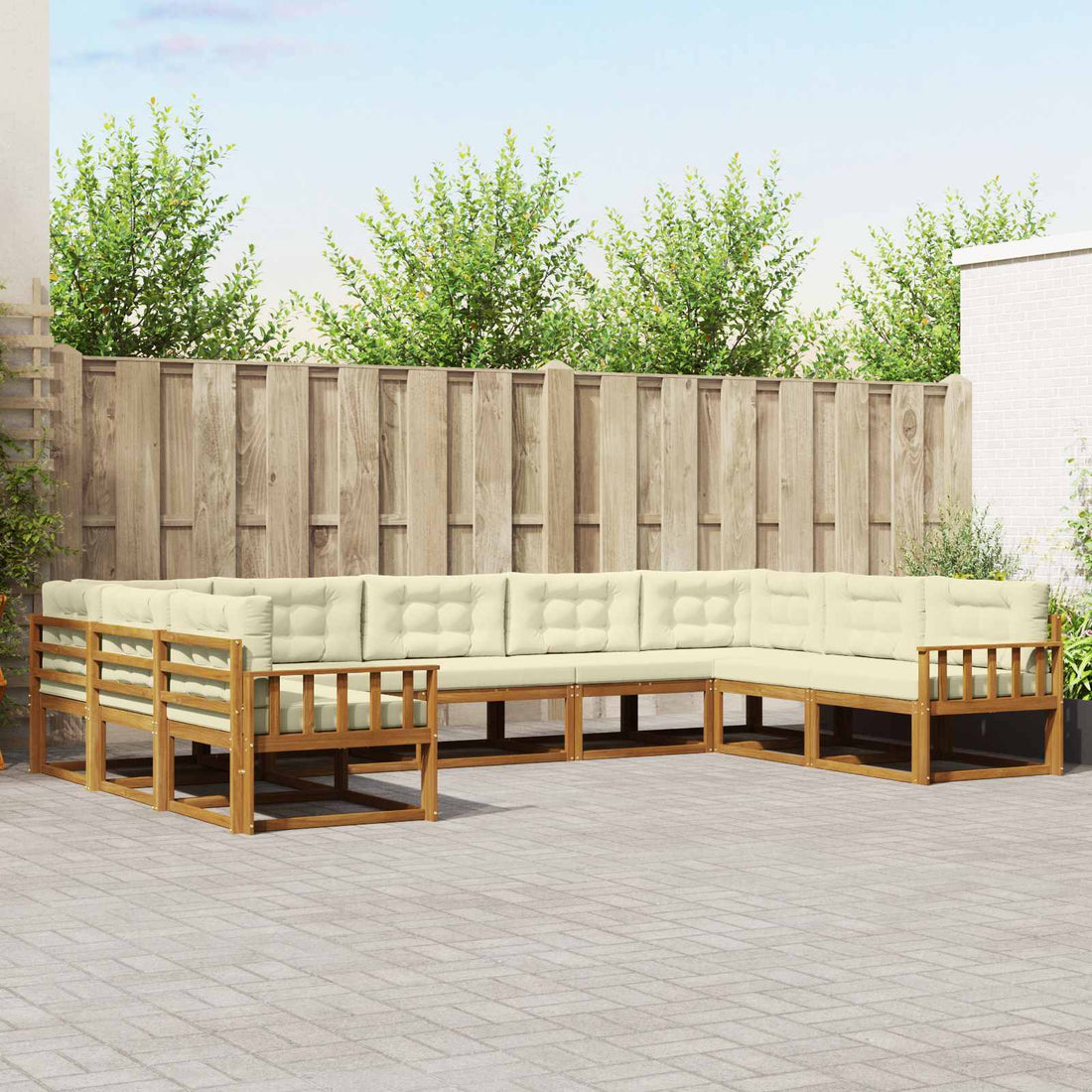 vidaXL Conjunto de sofás de exterior 9 uds. Natural y Crema