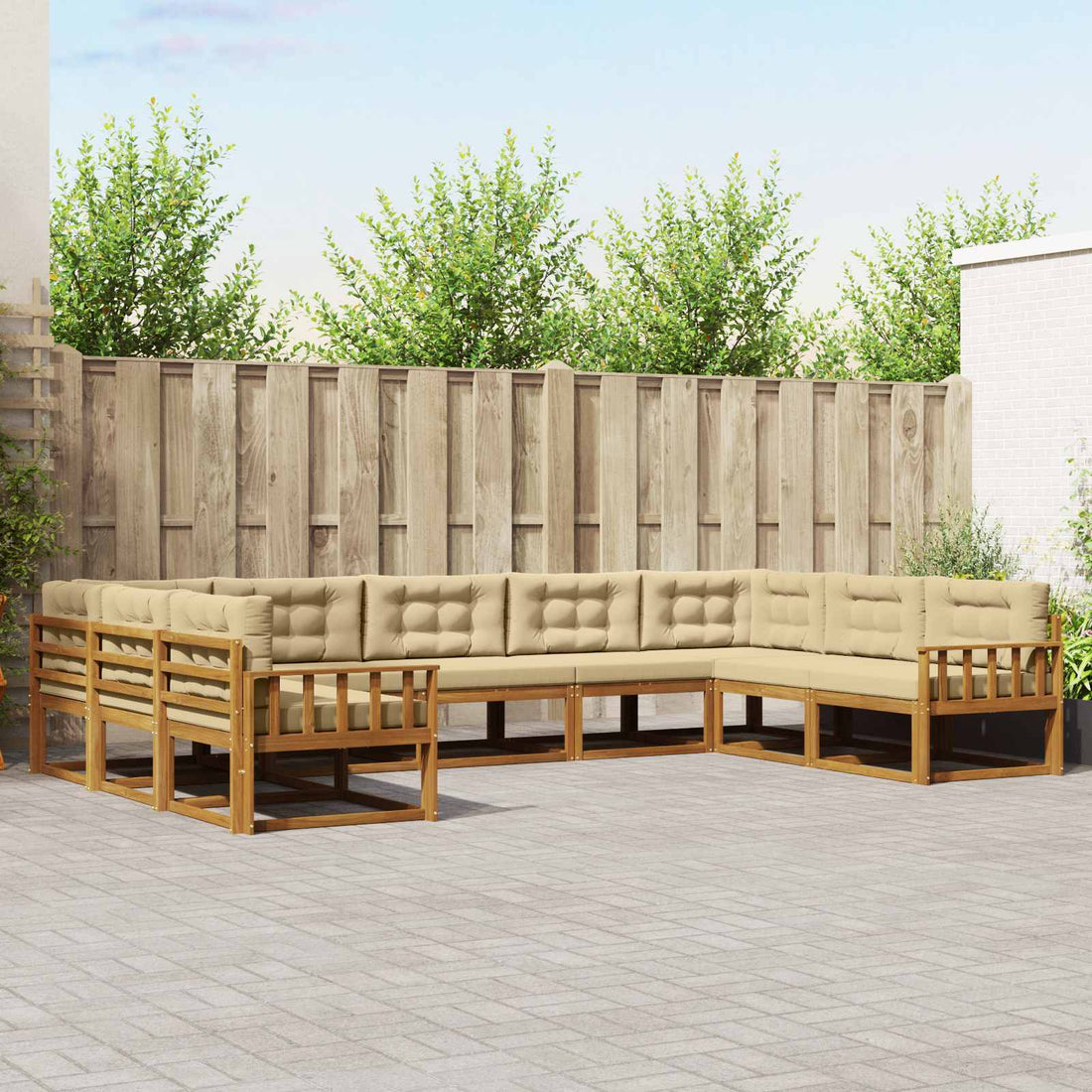 vidaXL Conjunto de sofás de exterior 9 uds. Natural y Beige