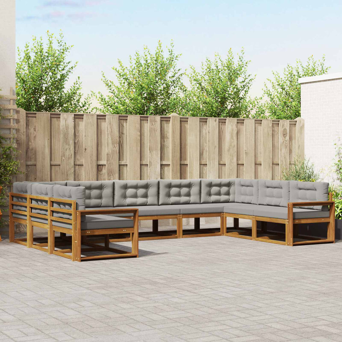 vidaXL Conjunto de sofás de exterior 9 uds. Gris Natural y Claro