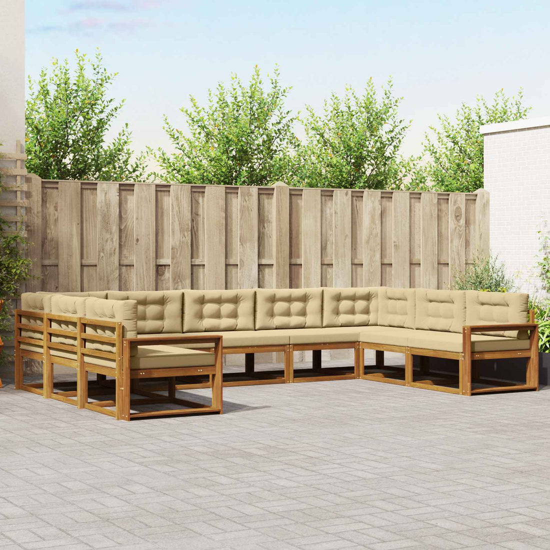 vidaXL Conjunto de sofás de exterior 9 uds. Natural y Beige