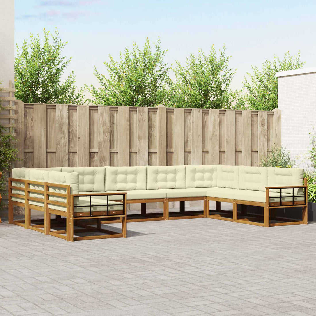 vidaXL Conjunto de sofás de exterior 9 uds. Natural y Crema