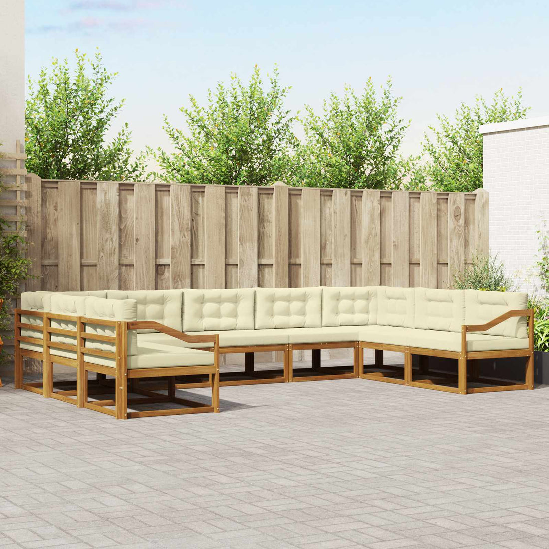 vidaXL Conjunto de sofás de exterior 9 uds. Natural y Crema