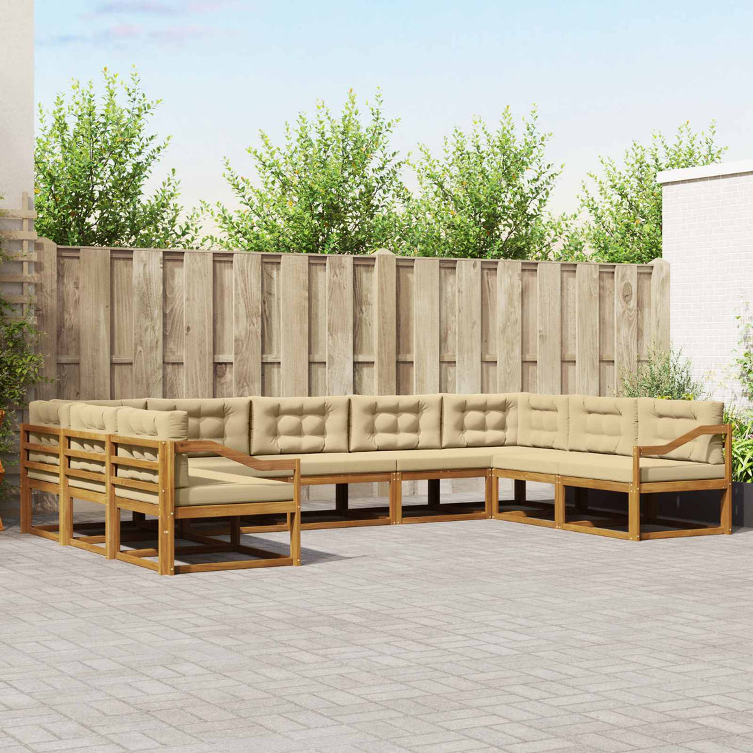 vidaXL Conjunto de sofás de exterior 9 uds. Natural y Beige