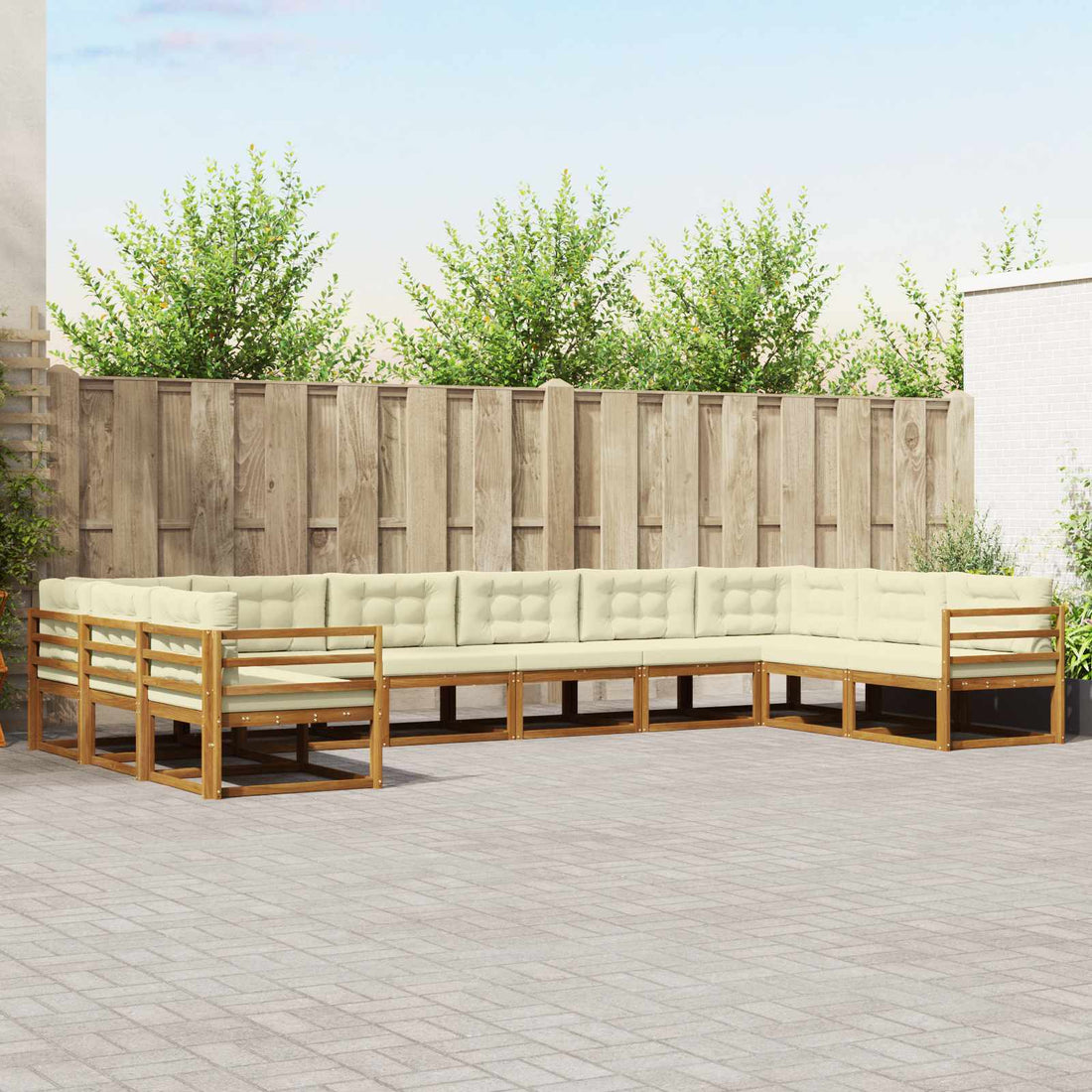 vidaXL Conjunto de sofás de exterior 10 uds. Natural y Crema