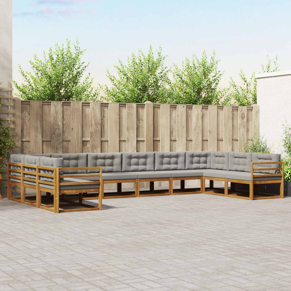 vidaXL Conjunto de sofás de exterior 10 uds. Gris Natural y Claro