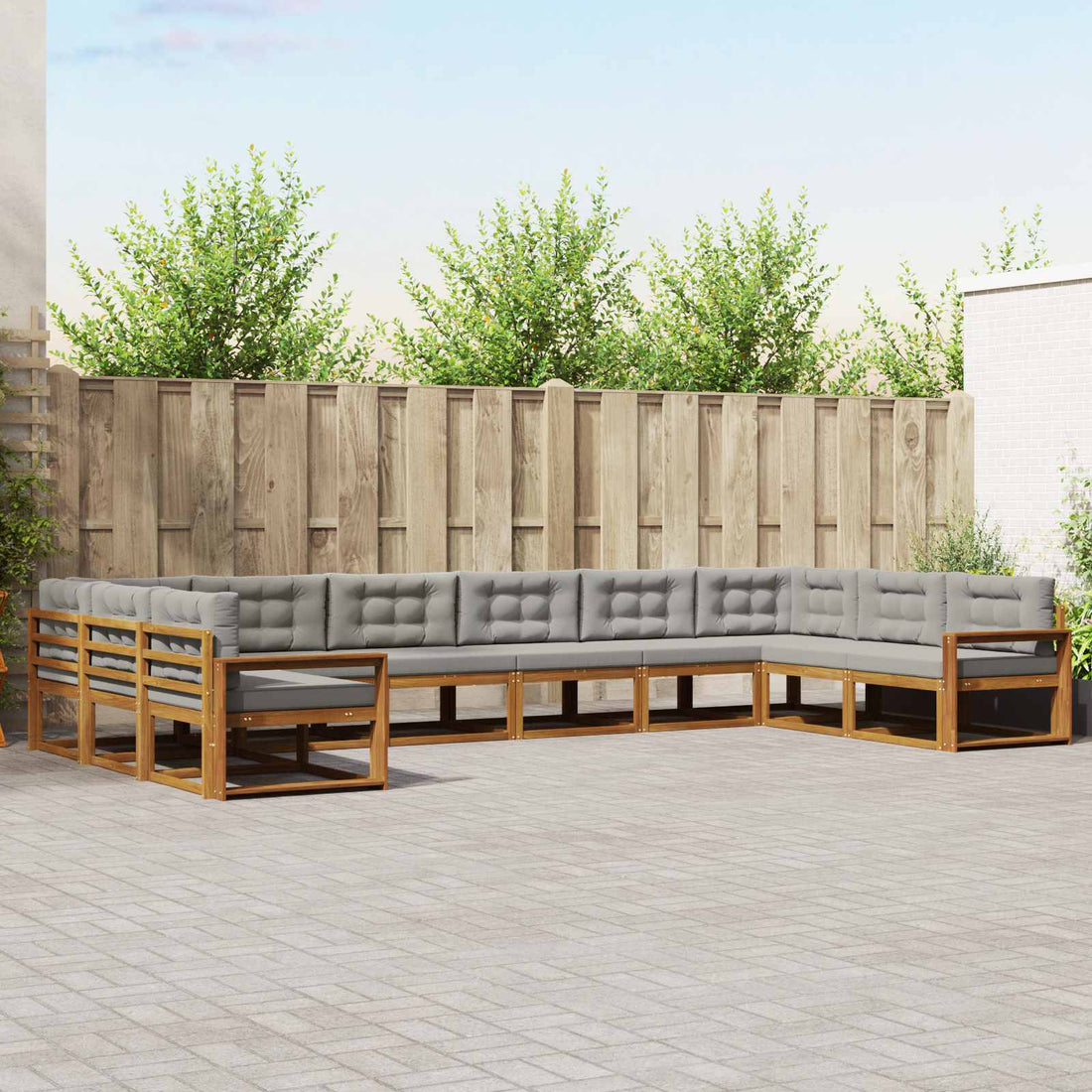 vidaXL Conjunto de sofás de exterior 10 uds. Gris Natural y Claro