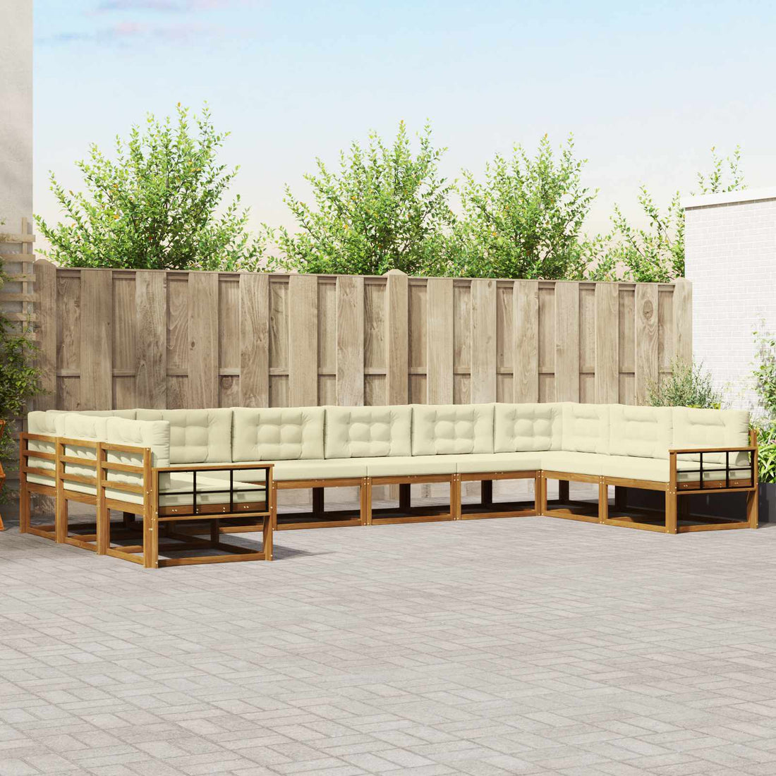 vidaXL Conjunto de sofás de exterior 10 uds. Natural y Crema