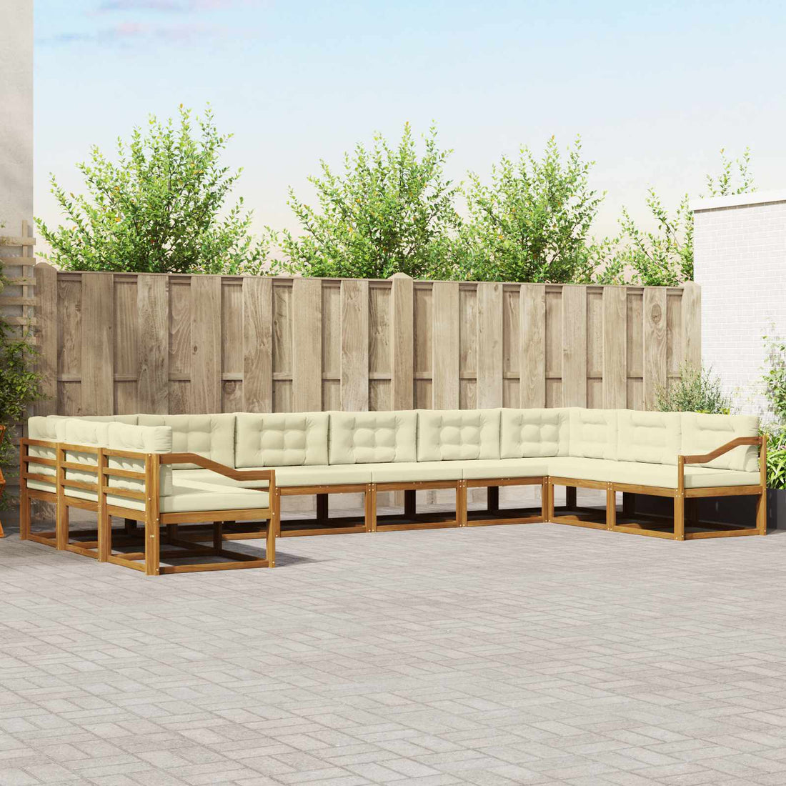vidaXL Conjunto de sofás de exterior 10 uds. Natural y Crema