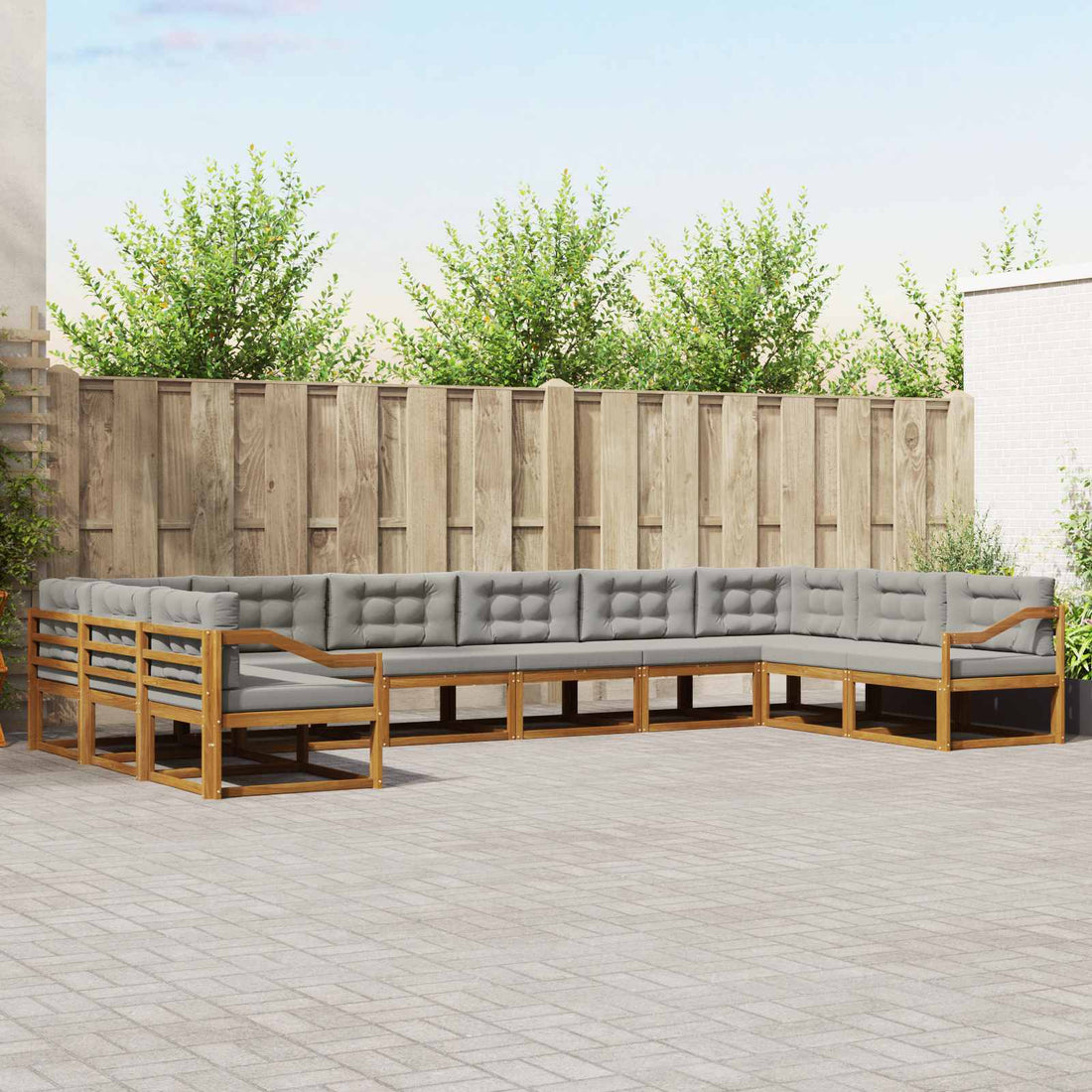 vidaXL Conjunto de sofás de exterior 10 uds. Gris Natural y Claro