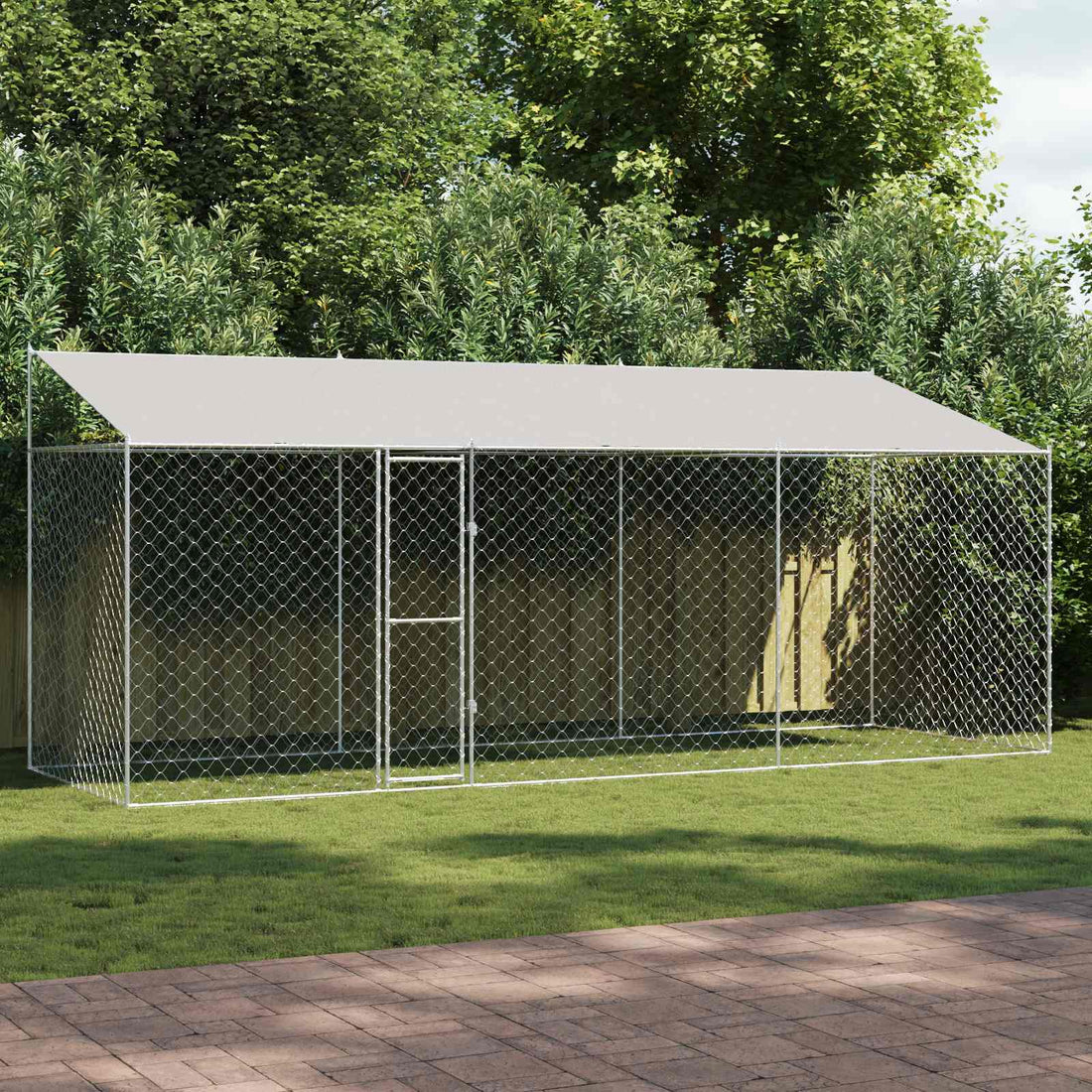 vidaXL Jaula para perro con techo Plateado 600 x 200 x 256 cm