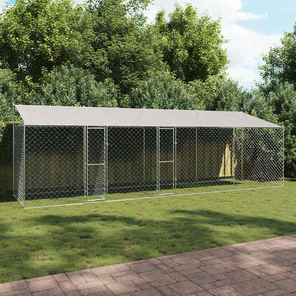 vidaXL Jaula para perro con techo Plateado 800 x 200 x 256 cm