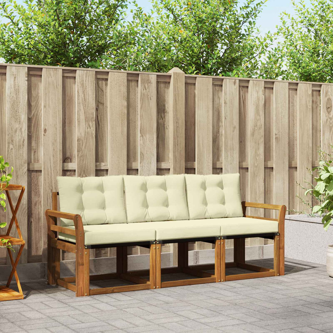 vidaXL Conjunto de sofás de exterior 3 uds. Natural y Crema