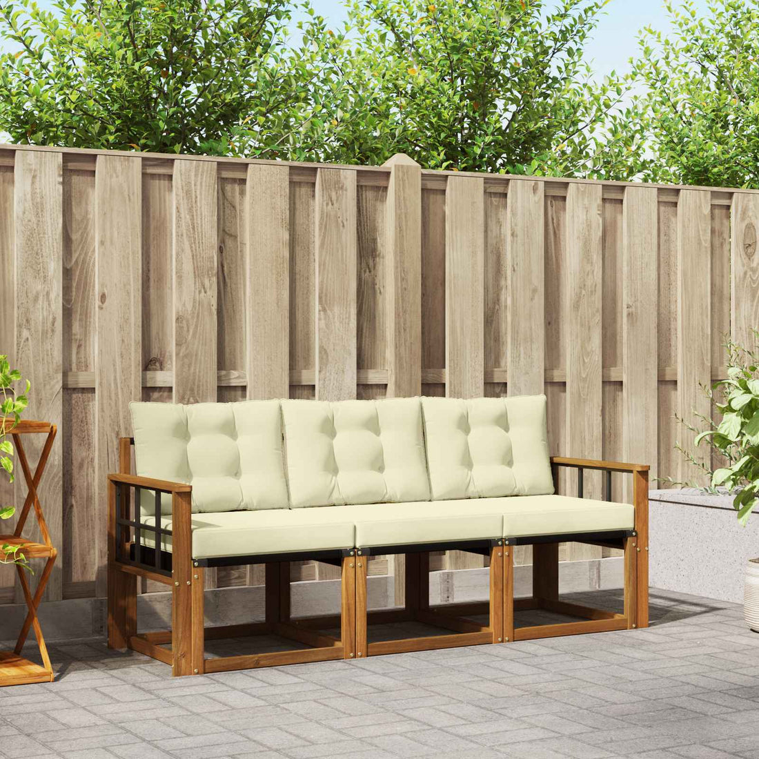vidaXL Conjunto de sofás de exterior 3 uds. Natural y Crema