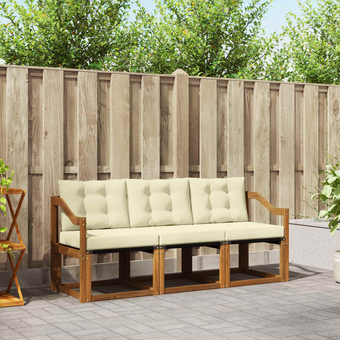 vidaXL Conjunto de sofás de exterior 3 uds. Natural y Crema
