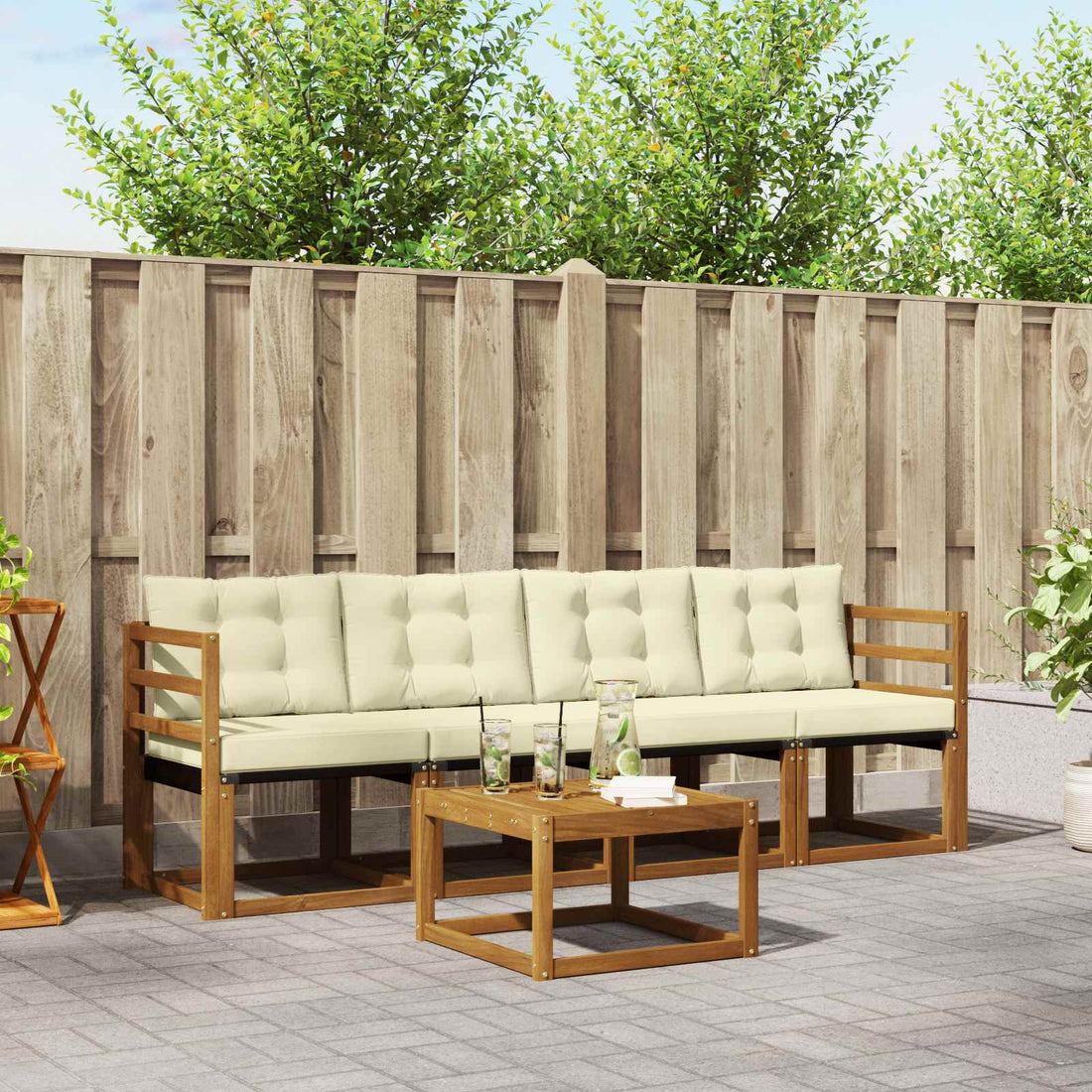 vidaXL Conjunto de sofás de exterior 5 uds. Natural y Crema