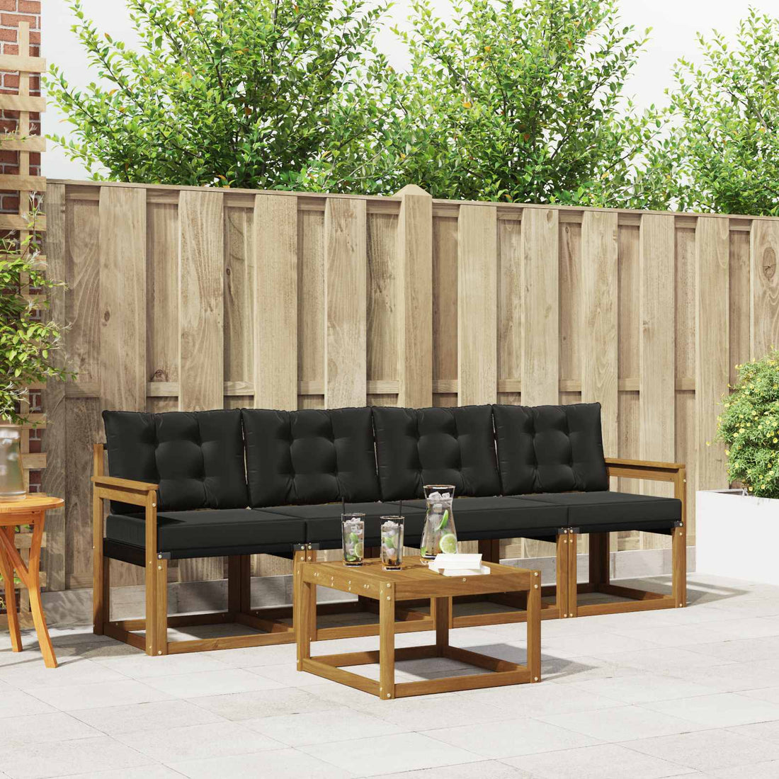 vidaXL Conjunto de sofás de exterior 5 uds. Natural y negro